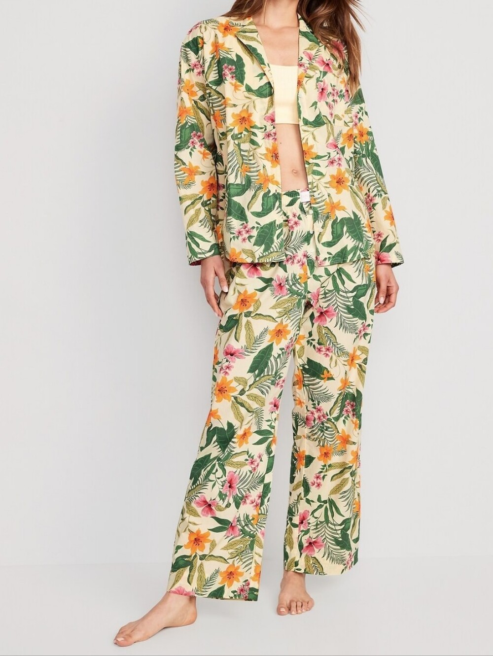 Old Navy Tropical Floral Wide-Leg Button-Up Pajama  Set In Multicolor Size Large
